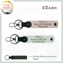 Motor Tutkunlarına Özel, Isim Plaka ve 0 Rh (-) Kan Grubu Yazılı Deri X2 Anahtarlık, Pudra-Beyaz-Ysl