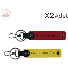 Yeni Işe Başlayanlara Tebrik, Isim Yazılı 2’li Anahtarlık Seti, Kırmızı-Sarı