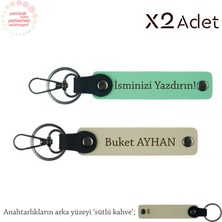 Kardeşe Doğum Günü Jest, Isim & Soyisim Yazılı 2’li Anahtarlık Seti, Yeşil-Sütlü Kahve-Sütlü Kahve