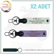 Motor Tutkunlarına Özel, Isim Plaka ve 0 Rh (+) Kan Grubu Yazılı 2'li Anahtarlık, Mor-Bordo-Laci