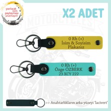 Motor Severlere, Isim Plaka ve 0 Rh (+) Kan Grubu, Özel Tasarım X2' Li Anahtarlık, Sarı-Turkuaz-Laci