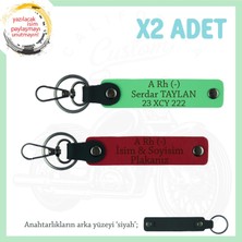Motor Tutkunlarına, Isim Plaka ve A Rh (-) Kan Grubu Yazılı X2 Anahtarlık Set, Kırmızı-F Yeşil-Syh