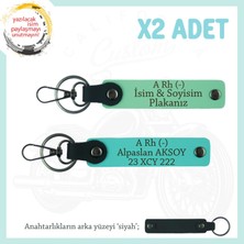 Motorcu Kişiye Özel Isim Plaka ve A Rh (-) Kan Grubu Yazılı 2'li Anahtarlık Takım, Yeşil-Turkuaz-Syh