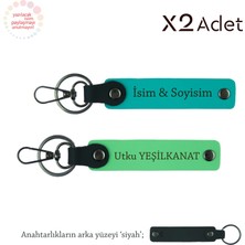 Kardeşe Doğum Günü Hediyesi Isimli & Soyisimli 2’li Anahtarlık Seti, Koyu Turkuaz-Fıstık Yeşil-Siyah