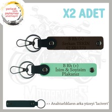 Motor Tutkunlarına Özel, Isim Plaka ve B Rh (+) Kan Grubu Yazılı X2 Anahtarlık, Yeşil-K Kahve-Laci