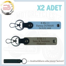 Motosiklet Aşıkları Için, Isim Plaka ve B Rh (-) Kan Grubu Yazılı 2'li Anahtarlık, Kül Gri-Mavi-Laci