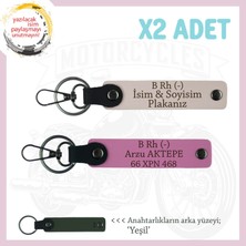 Motor Severlere, Isim Plaka ve B Rh (-) Kan Grubu, Özel Tasarım Deri X2 Anahtarlık, Pudra-Pembe-Ysl