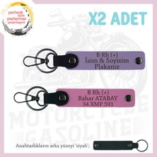 Motor Severlere Özel, Isim Plaka ve B Rh (+) Kan Grubu Özel Tasarım X2' Li Anahtarlık, Mor-Pembe-Syh