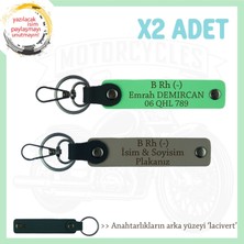 Motorcu Dostlara Hediyelik Isim Plaka, B - Kan Grubu Yazılı X2 Anahtarlık, Kül Gri-F Yeşil-Laci