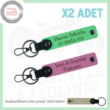 Hız Aşıkları Için, Isim ve Plaka Yazılı Özel 2'li Anahtarlık, Hediyelik Hatıra Set, Pembe-F Yeşil-Sk