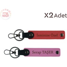 Yeni Evlilere Özel Hediye, Isimli 2’li Anahtarlık Hediye Seti, Nar Çiçeği-Pembe