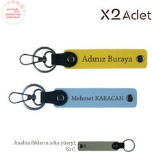 Anneye Yılbaşı Armağanı, Isim & Soyisim Yazılı 2’li Anahtarlık Seti, Sarı-Gök Mavi-Gri