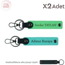 Sevgiliye 14 Şubat Hediyesi, Isim Yazılı 2’li Anahtarlık Seti, Turkuaz-Fıstık Yeşil-Siyah