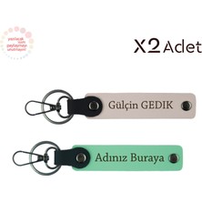 Kız Kardeşe Manevi Hediye, Isim & Soyisim Yazılı 2’li Anahtarlık Seti, Yeşil-Pudra