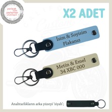 Otobüs Anahtarlarına Uygun, Isim ve Plaka Yazılabilen X2' Li Anahtarlık Takım, Mavi-S Kahve-Syh
