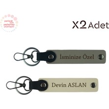 Sevgiliye Manevi Dokunuş, Kişisel Isim & Soyisim Yazılı 2’li Anahtarlık Seti, Kül Gri-Sütlü Kahve