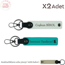 Anneye 8 Mart Hediyesi, Isim & Soyisim Yazılı 2’li Anahtarlık Seti, Koyu Turkuaz-Beyaz-Sütlü Kahve