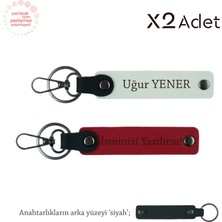 Akrabaya Manevi Hediye, Isim & Soyisim Yazılı 2’li Anahtarlık Seti, Kırmızı-Beyaz-Siyah