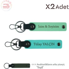 Öğrenciye 14 Şubat Hediyesi, Isim & Soyisim Yazılı 2’li Anahtarlık Seti, Yeşil-Turkuaz-Yeşil
