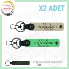 Motorcu Tarzı Plakalı & Isimli Deri X2' Li Anahtarlık,  A Rh (+) Kan Grubu Ile, S Kahve-F Yeşil-Ysl