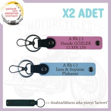 Hız Tutkunlarına, Isim Plaka ve A Rh (-) Kan Grubu Yazılı X2 Anahtarlık, Hediyelik, Mavi-Pembe-Laci