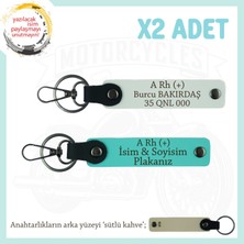 Motor Severlere, Isim Plaka ve A Rh (+) Yazılı Özel Tasarım X2 Anahtarlık, Hediye , Beyaz-Turkuaz-Sk
