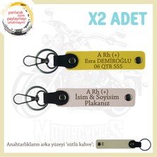 Şöförlere, Isim Plaka ve A Rh (+) Kan Grubu Yazılı Hediyelik Deri X2' Li Anahtarlık, Pudra-Sarı-Sk