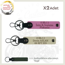 Motorcu Dostlara Özel, Isim Plaka ve 0 Rh (-) Kan Grubu Yazılı Deri X2 Anahtarlık, Pembe-S Kahve-Ysl