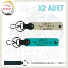 Motorcuya Tarz Hediye, Isim Plaka ve A Rh (-) Kan Grubu Yazılı X2 Anahtarlık, K Turkuaz-S Kahve-Laci