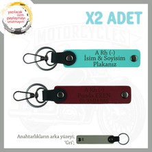 Motor Tutkunlarına Özel Isim Plaka, A- Kan Grubu Yazılı Özel Üretim X2 Anahtarlık, Turkuaz-Bordo-Gr