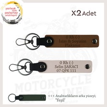 Biker Tarzına, Isim Plaka ve 0 Rh (-) Kan Grubu Yazılı Güvenli Sürüş Anahtarlığı, Kahve-Pudra-Ysl