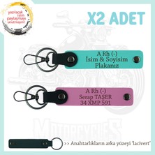 Macera Aşıklarına Özel, Isim Plaka ve A Rh (-) Kan Grubu Yazılı X2 Anahtarlık, Pembe-Turkuaz-Laci