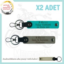 Motor Tutkunlarına Isim Plaka, B + Kan Grubu Yazılı Özel Üretim X2 Anahtarlık, Kül Gri-K Turkuaz-Sk