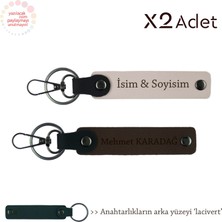 Yılbaşı Için Şık Sürpriz, Isimli & Soyisimli 2’li Anahtarlık Takımı, Pudra-Koyu Kahve-Lacivert