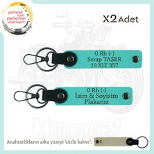 Motor Plakan, Ismin Anahtarlığında! Isim Plaka, 0 Rh (-) Kan Grubu Yazılı X2 Anahtarlık, Turkuaz-Sk