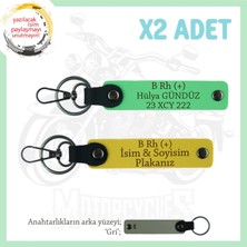 Bikerlar Için Özel, Isim Plaka ve B Rh (+) Kan Grubu Yazılı Hediyelik X2 Anahtarlık, Sarı-F Yeşil-Gr