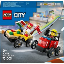 LEGO® City Pizza Arabası İtfaiye Kamyonuna Karşı Yarış Arabası Paketi 60458 - 5+ Oyuncak Yapım Seti (70 P)