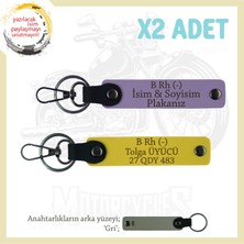 Hız Tutkunlarına Özel, Isim Plaka ve B Rh (-) Kan Grubu Yazılı Deri X2' Li Anahtarlık, Mor-Sarı-Gr