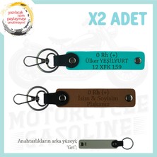 Hız Tutkunlarına, Isim Plaka ve 0+ Kan Grubu Yazılı Kişiye Özel 2'li Anahtarlık, Kahve-K Turkuaz-Gr