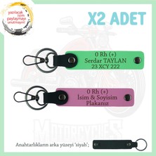 Hız Tutkunlarına Özel, Isim Plaka ve 0 Rh (+) Kan Grubu Yazılı Deri X2 Anahtarlık, Pembe-F Yeşil-Syh