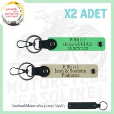 Motorcu Tarzı Plakalı & Isimli X2 Deri Set Anahtarlık, B Rh (+) Kan Grubu Ile, S Kahve-F Yeşil-Syh