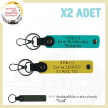 Hız Severlere Özel Isim Plaka, 0 Rh (+) Kan Grubu Yazılı X2 Anahtarlık Hediyesi, K Turkuaz-Sarı-Ysl