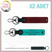 Motorcu Yolculara, Isim Plaka ve 0 Rh (+) Kan Grubu Yazılı 2'li Anahtarlık Set, K Turkuaz-Bordo-Syh