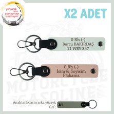 Erkek Motorcuya Hediye, Isim Plaka ve 0 Rh (-) Kan Grubu, Deri X2' Li Anahtarlık, Yavruağzı-Beyaz-Gr