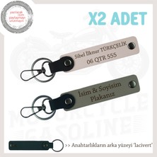 Deri Detaylarla Şıklığı Tamamlayan Anahtarlıklar X2 Kişisel Tasarım Isim & Plaka, Kül Gri-Pudra-Laci