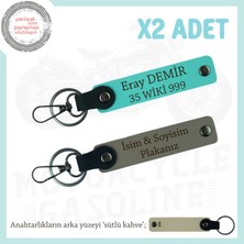 Kalıcı ve Anlamlı Hediye Arayanlara – Plaka ve Isim Yazılı Deri Anahtarlık X2, Kül Gri-Turkuaz-Sk