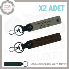 Biker Tarzına Uygun, Kişiye Özel Plaka ve Isim Yazılı 2’li Deri Anahtarlık, Kül Gri-K Kahve-Laci