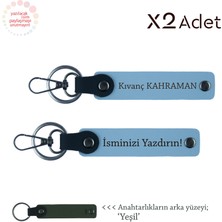 Teyzeye Sıcacık Hediye, Isim Yazılı Kişiselleştirilebilen 2’li Anahtarlık Seti, Gök Mavi-Yeşil