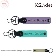 Öğretmene Özel Armağan, Isim & Soyisim Yazılı Kişisel 2’li Anahtarlık, Mor Menekşe-Turkuaz-S Kahve