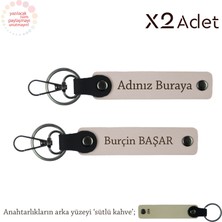 Kuzene Anlamlı Sürpriz, Isimli & Soyisimli 2’li Anahtarlık Hediye Takımı, Pudra-Sütlü Kahve